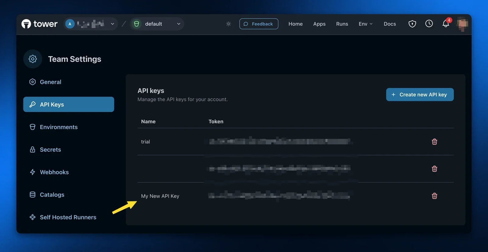 Newly created API key