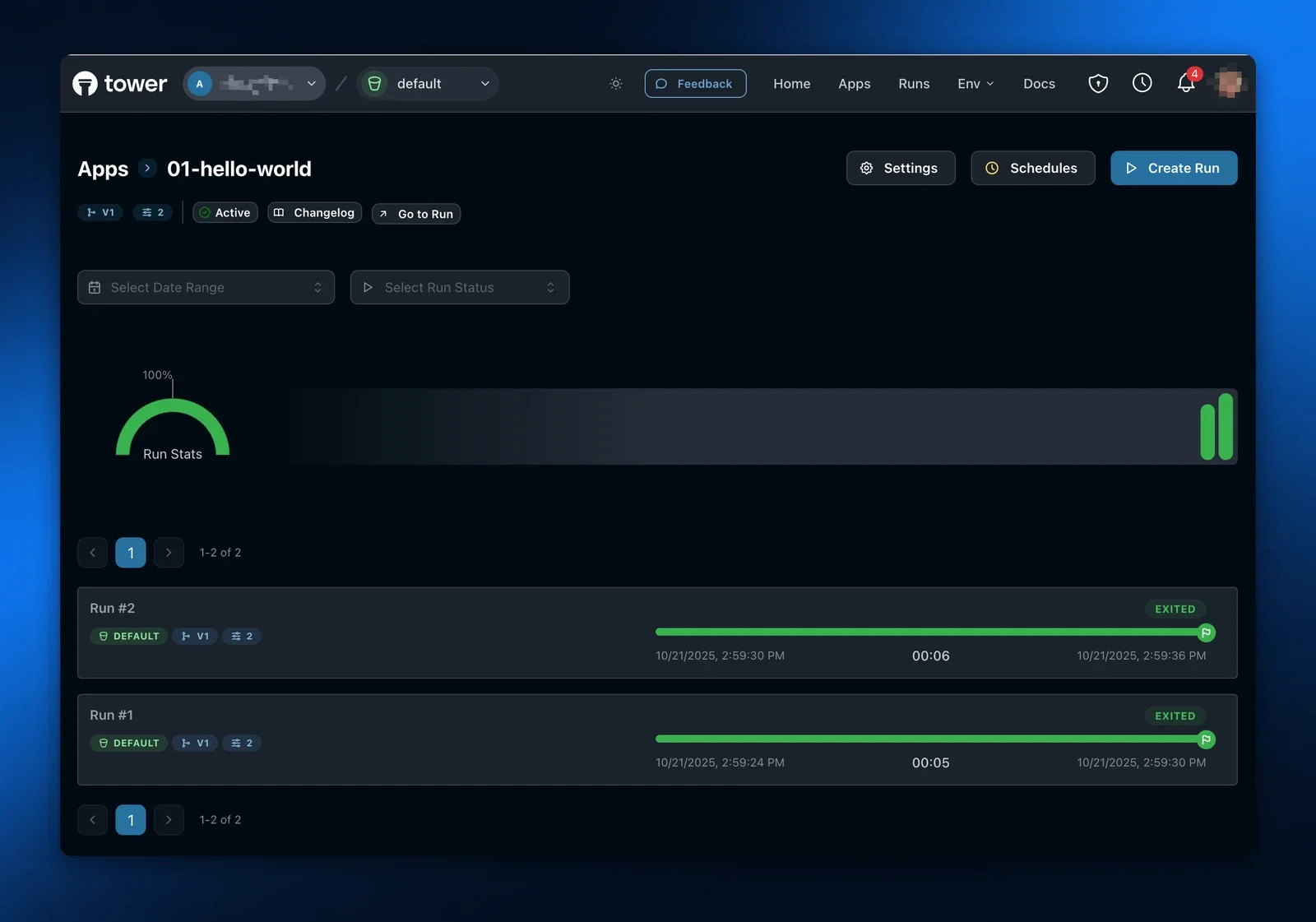 App details in Tower