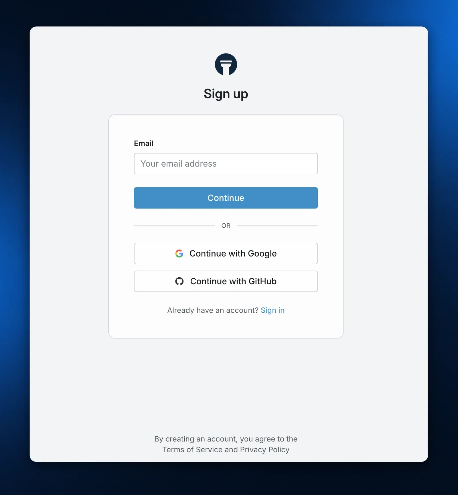 Registration page in Tower