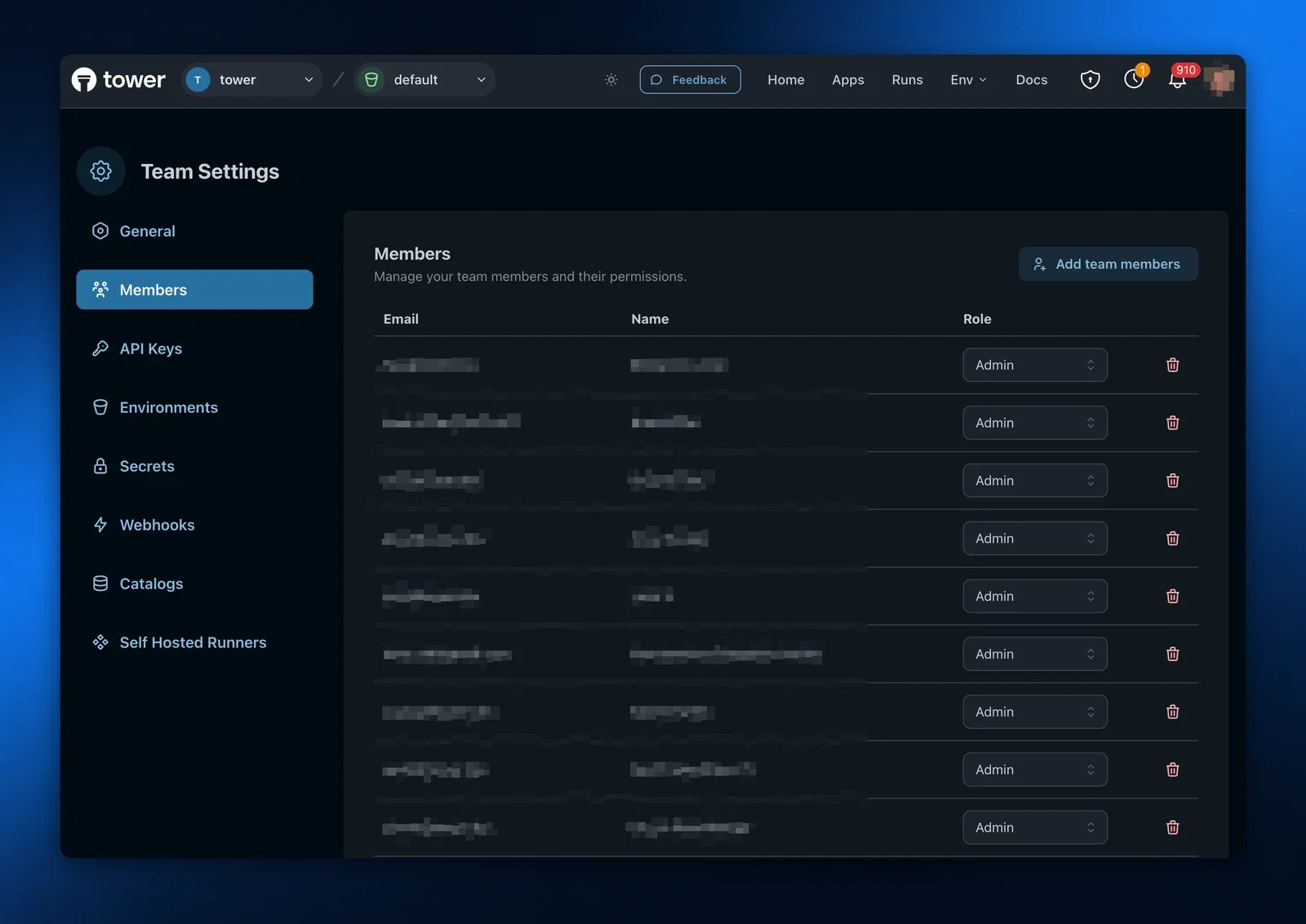 Teams Settings page