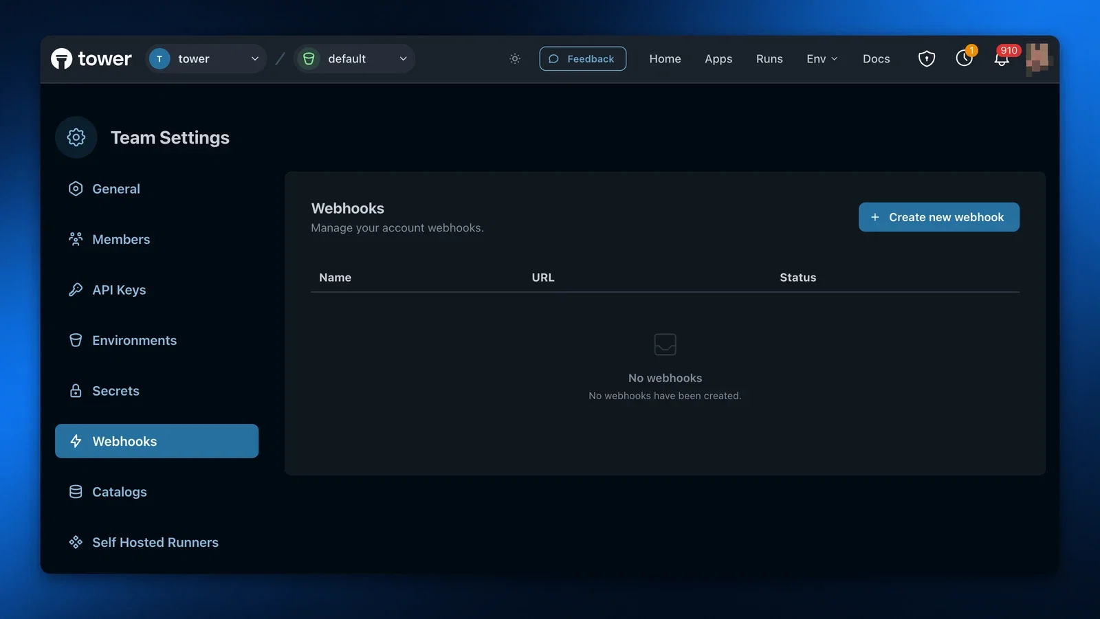 Webhooks Page
