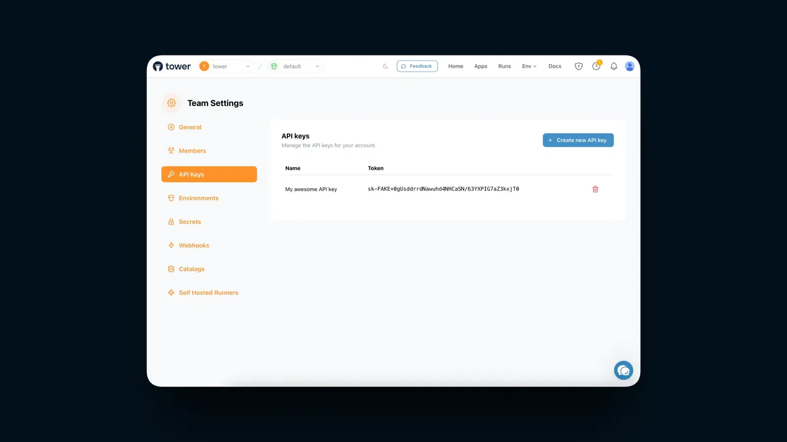 Newly created API key