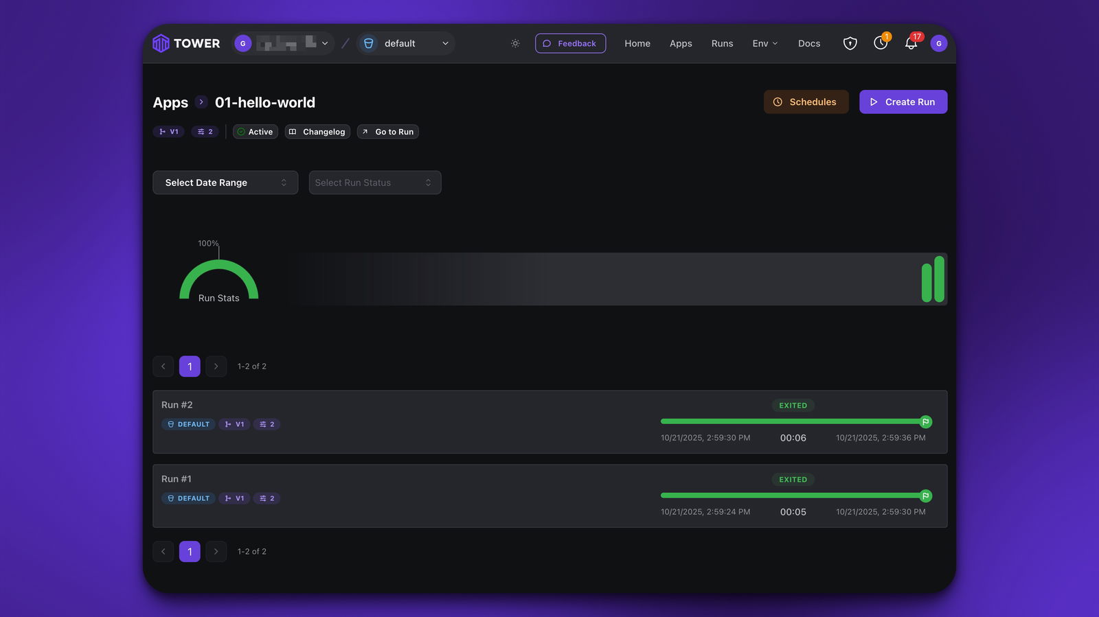 App details in Tower