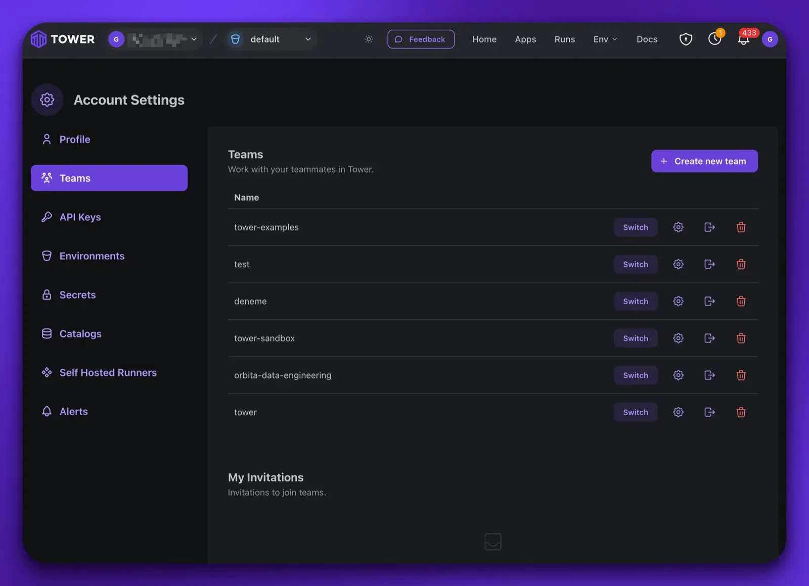 Teams under Personal Settings