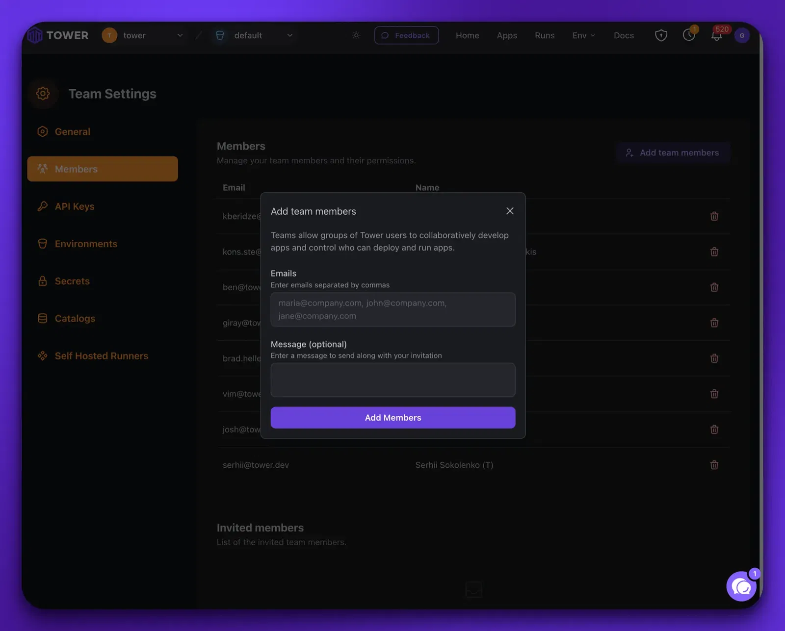 Inviting members to team