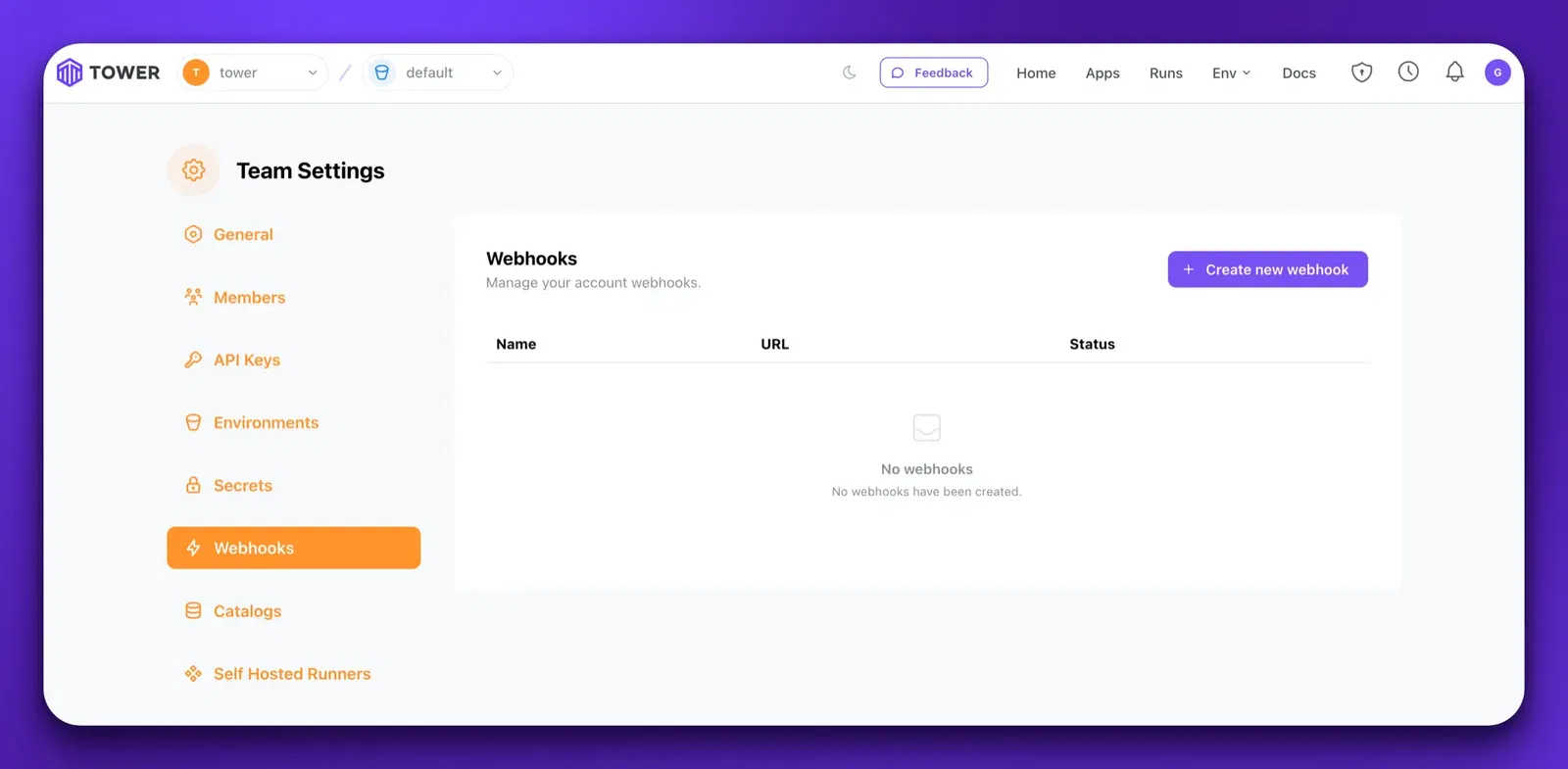 Webhooks Page